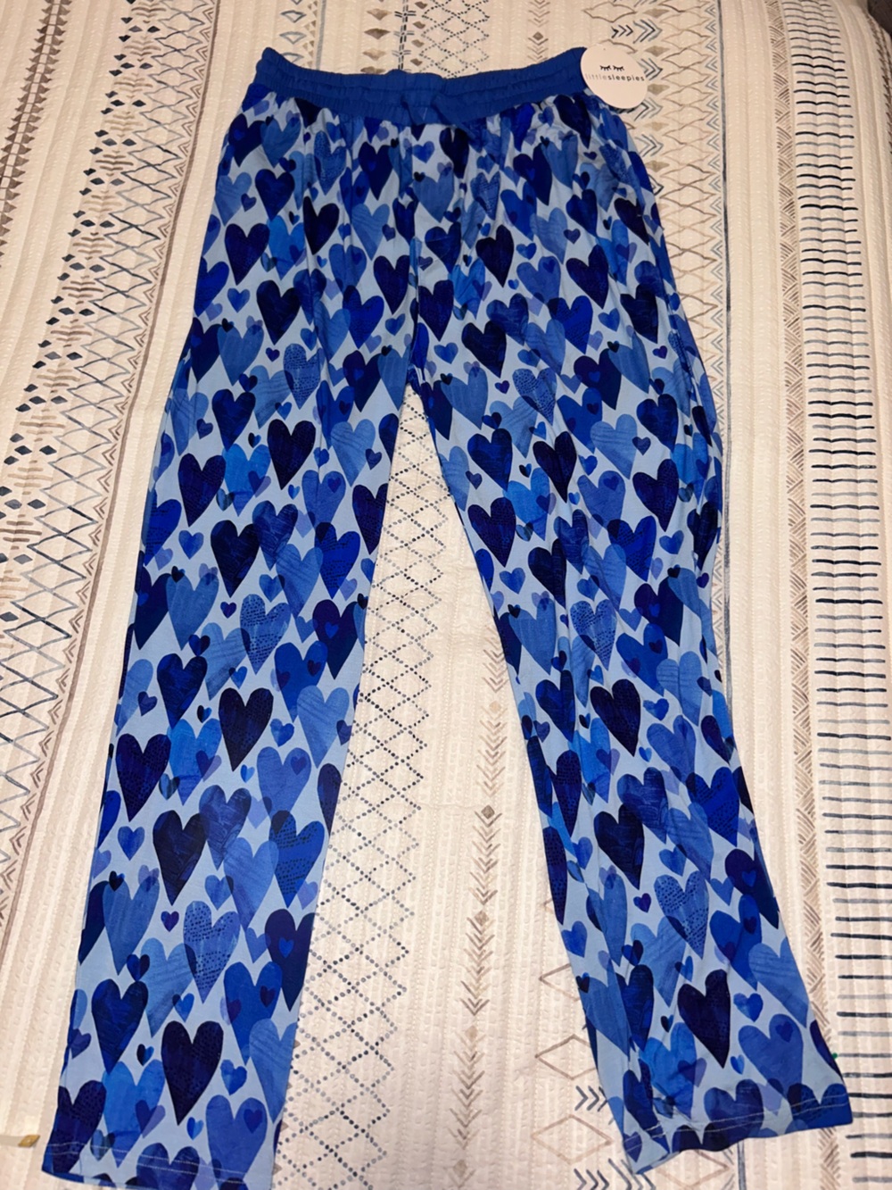 Little Sleepies men’s Blue Heart-Print Lounge Pants size large NWT